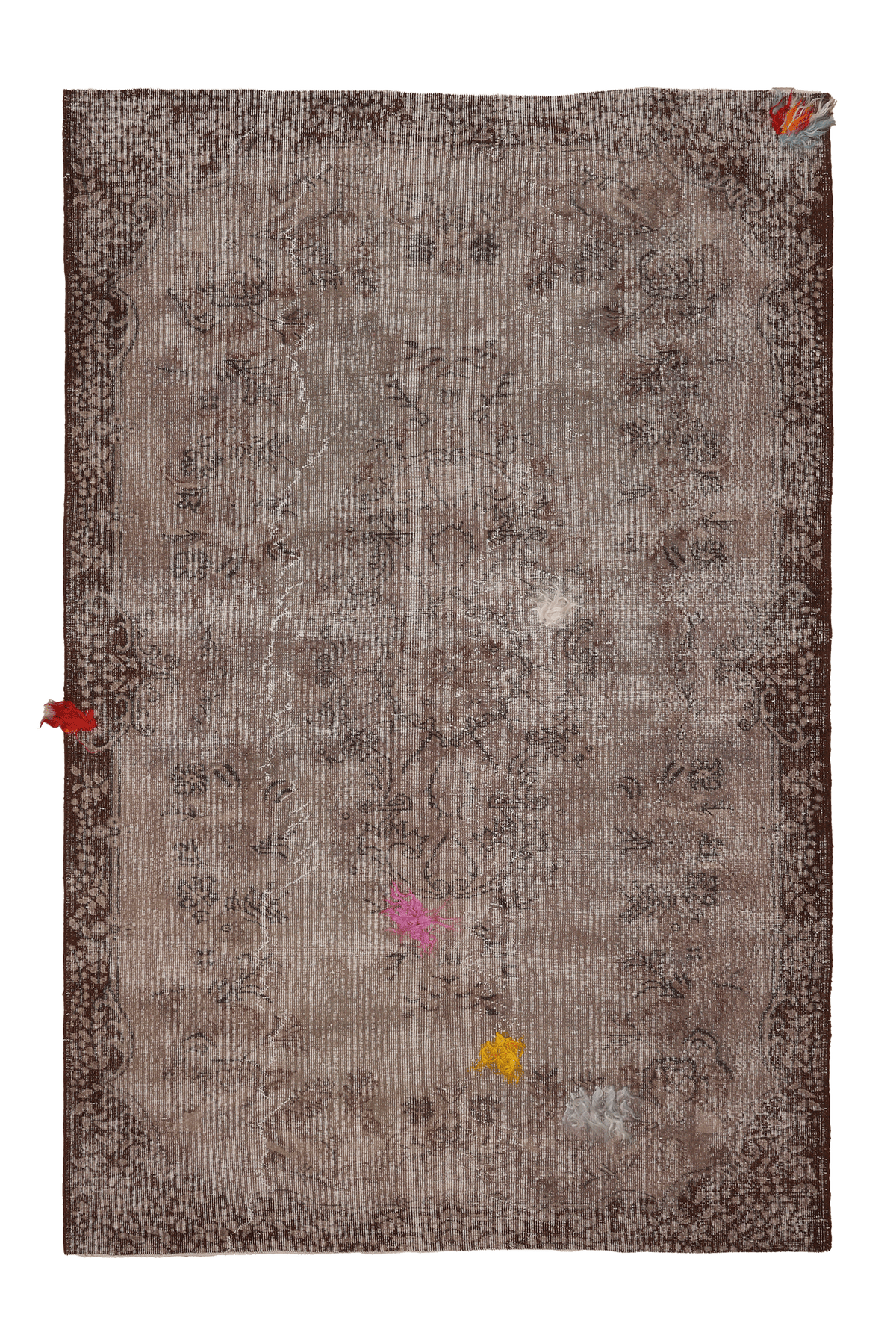 Vintage Isparta Turkish Area Rug 5x9 ft — Brown & Gray Distressed