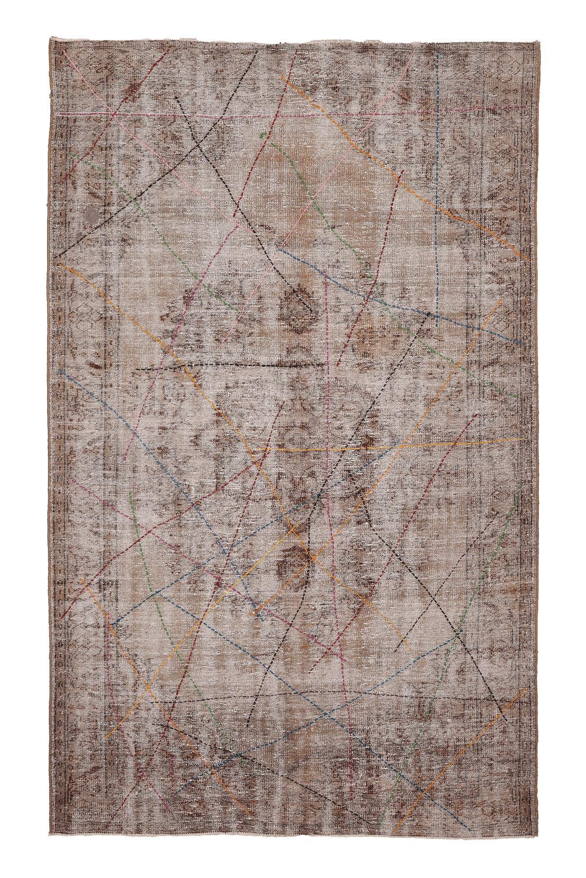Vintage Manisa Turkish Area Rug 5x9 ft — Beige & Brown Geometric