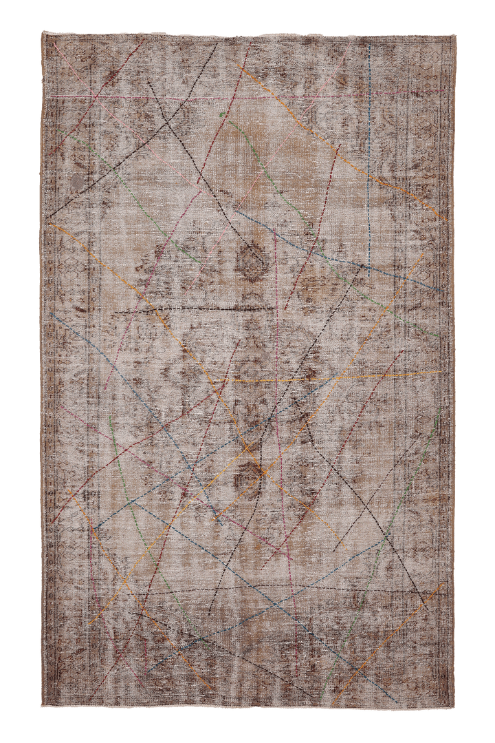 Vintage Manisa Turkish Area Rug 5x9 ft — Beige & Brown Geometric
