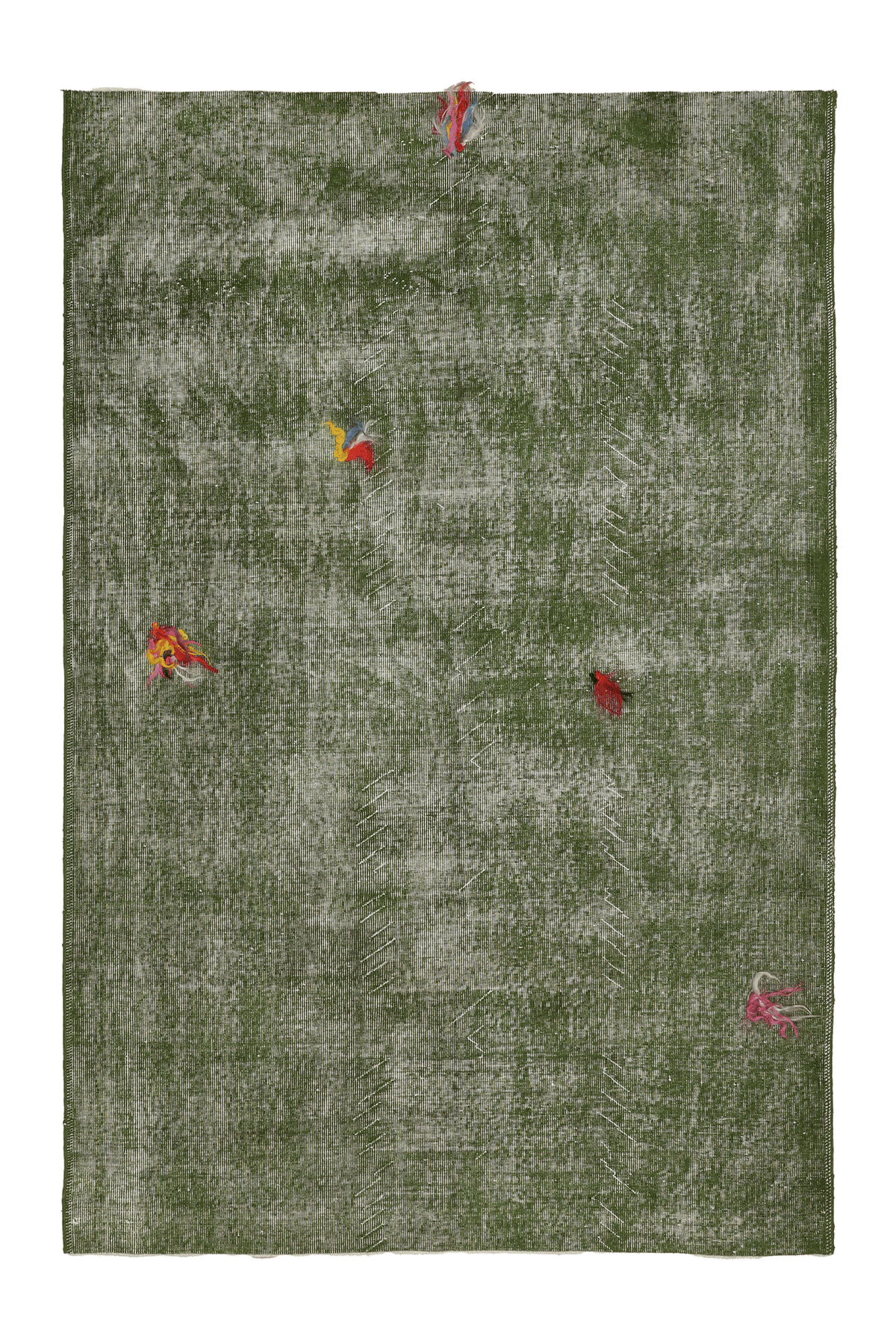 Vintage Isparta Turkish Area Rug 5x8 ft — Green Overdyed