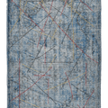 Vintage Manisa Turkish Area Rug 4x7 ft — Blue & Gray Geometric