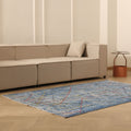 Vintage Manisa Turkish Area Rug 4x7 ft — Blue & Gray Geometric