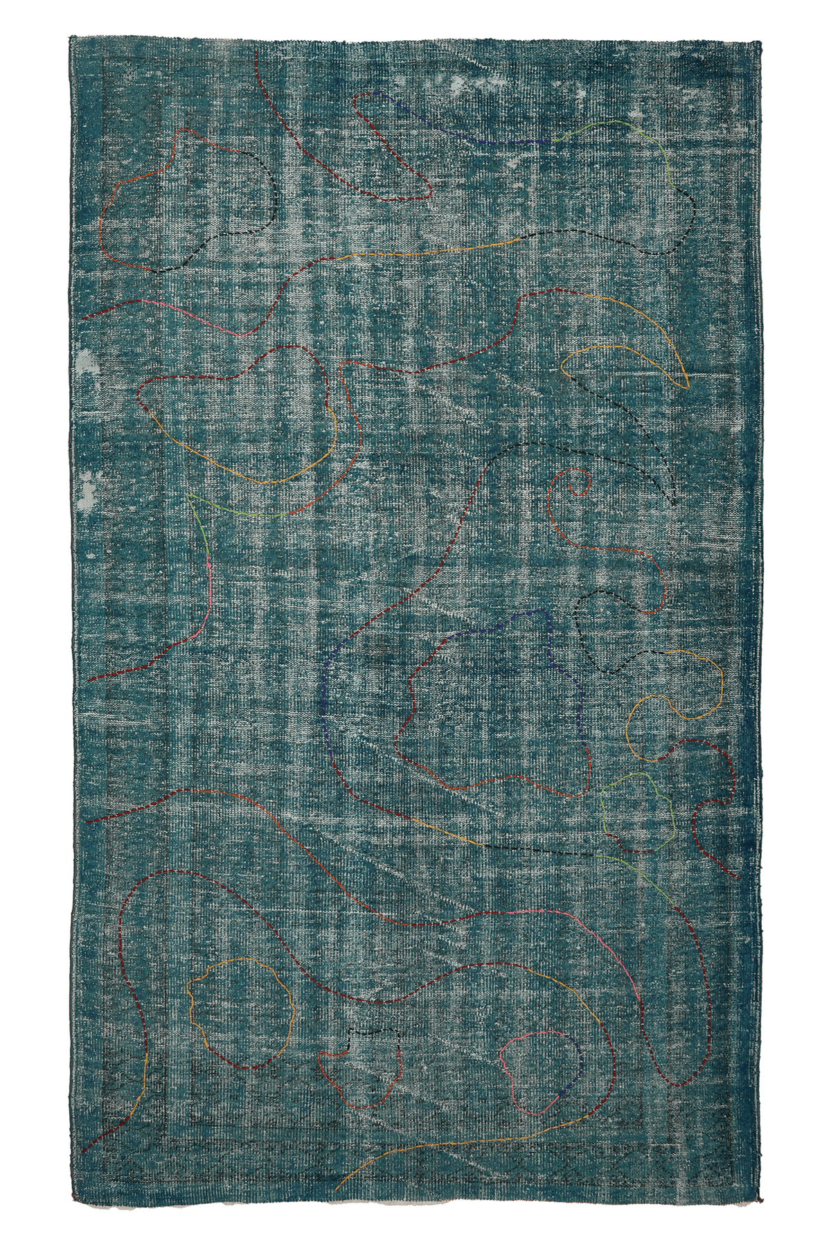 Vintage Manisa Turkish Area Rug 5x9 ft — Blue & Green Overdyed