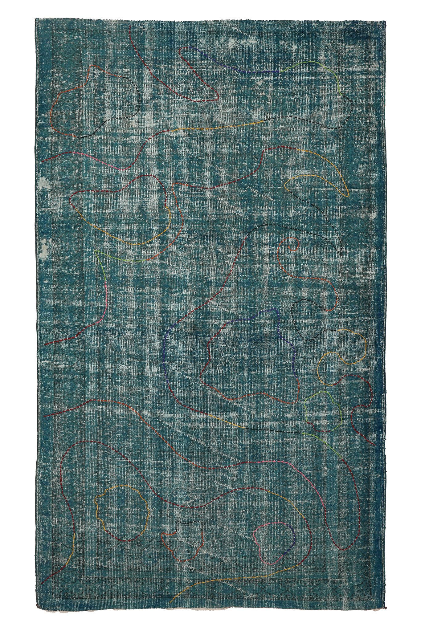 Vintage Manisa Turkish Area Rug 5x9 ft — Blue & Green Overdyed