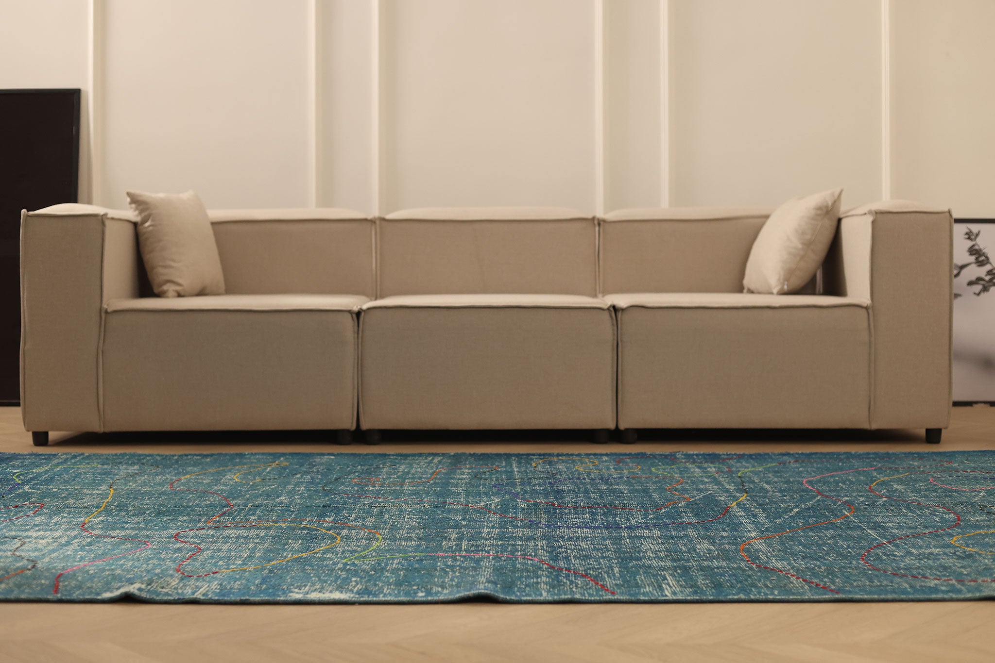 Vintage Manisa Turkish Area Rug 5x9 ft — Blue & Green Overdyed