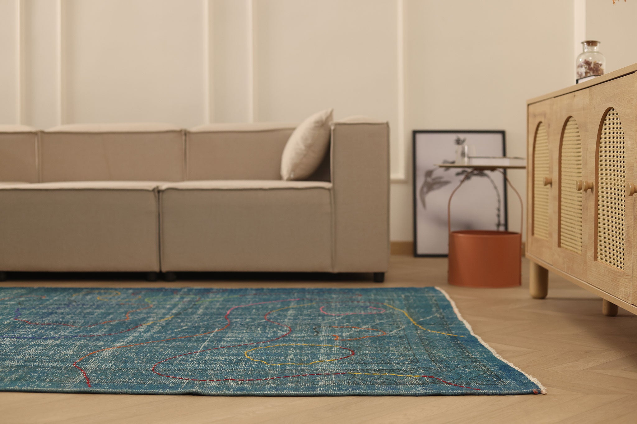 Vintage Manisa Turkish Area Rug 5x9 ft — Blue & Green Overdyed