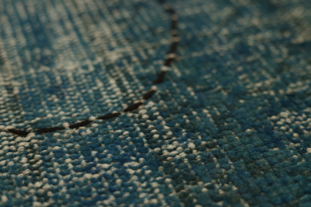 Vintage Manisa Turkish Area Rug 5x9 ft — Blue & Green Overdyed