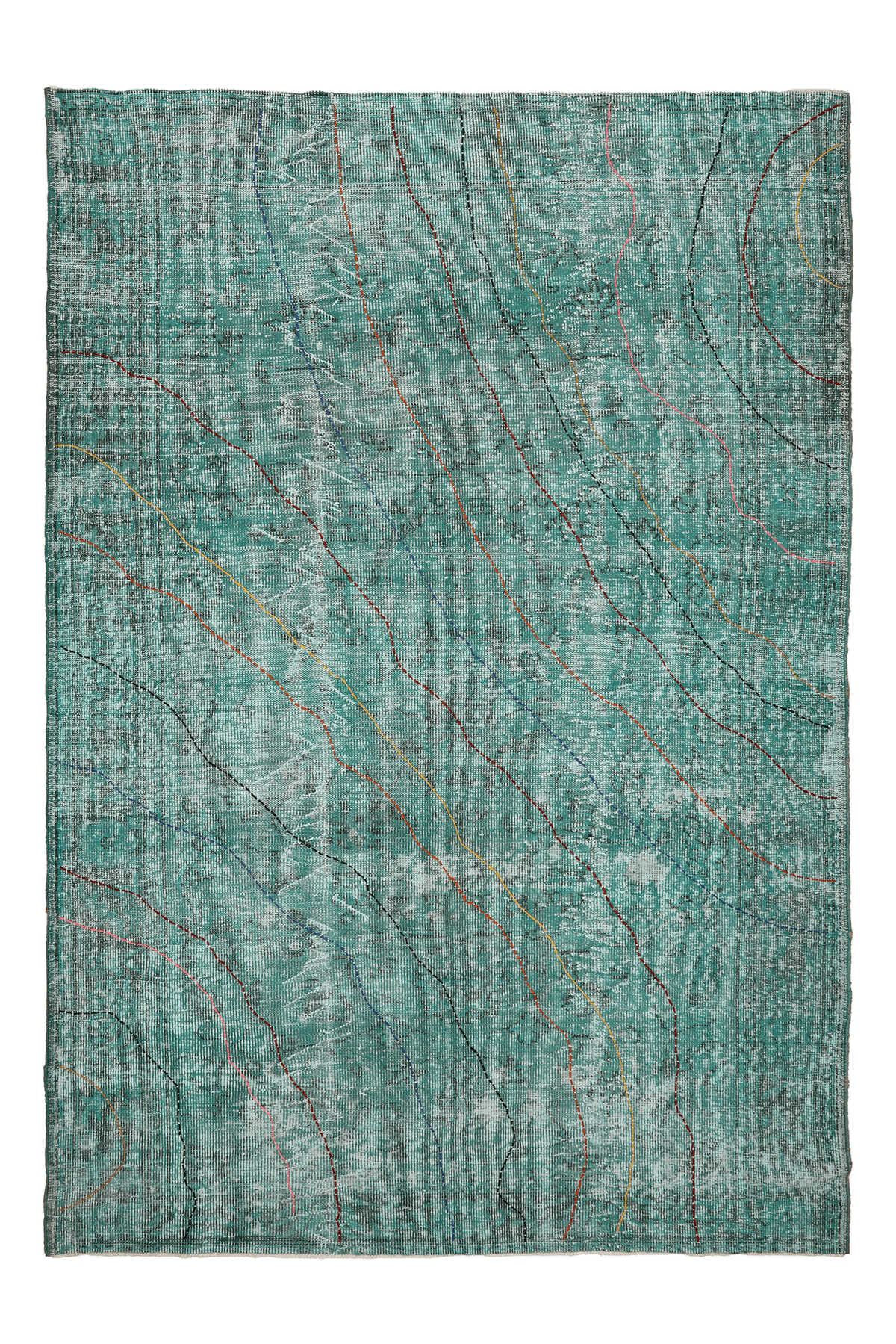 Vintage Isparta Turkish Area Rug 6x9 ft — Green Overdyed