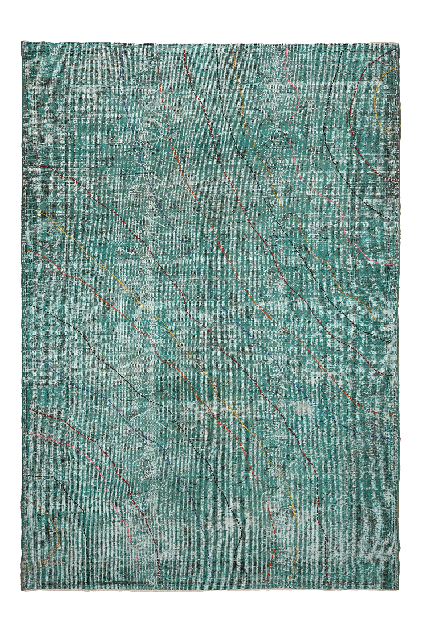 Vintage Isparta Turkish Area Rug 6x9 ft — Green Overdyed