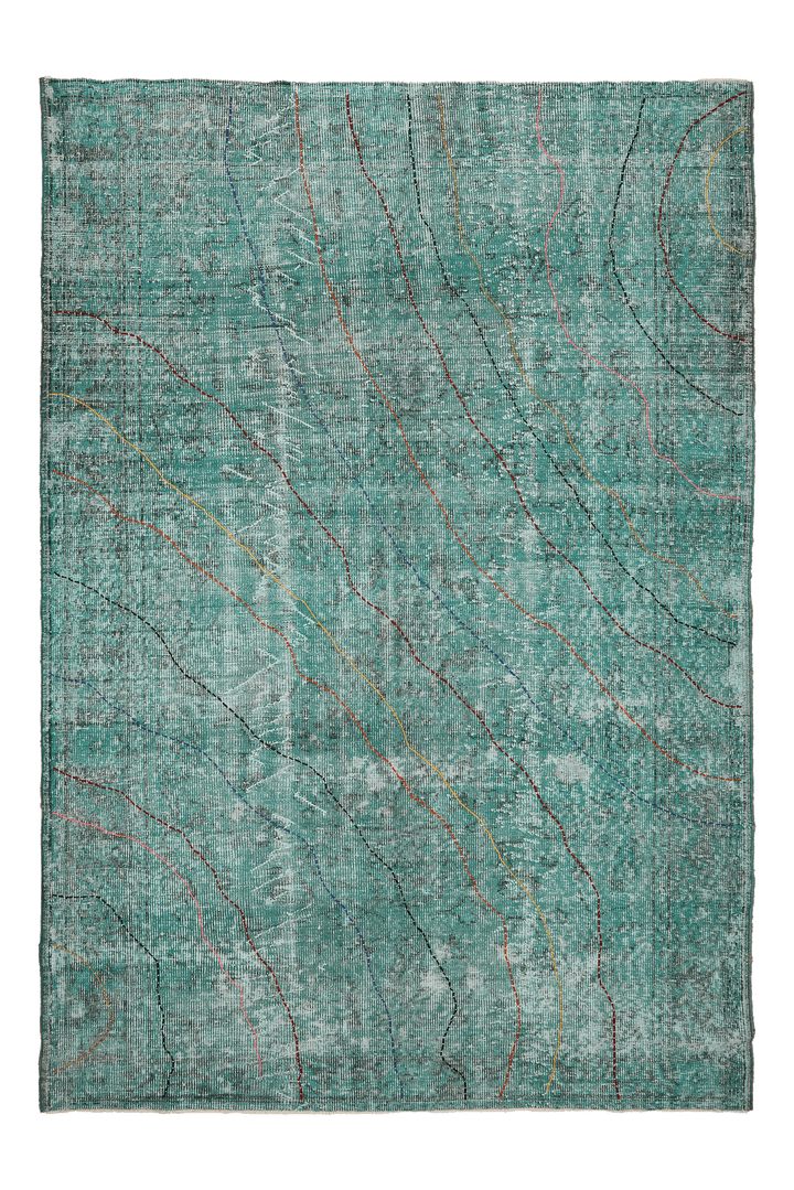 Vintage Isparta Turkish Area Rug 6x9 ft — Green Overdyed