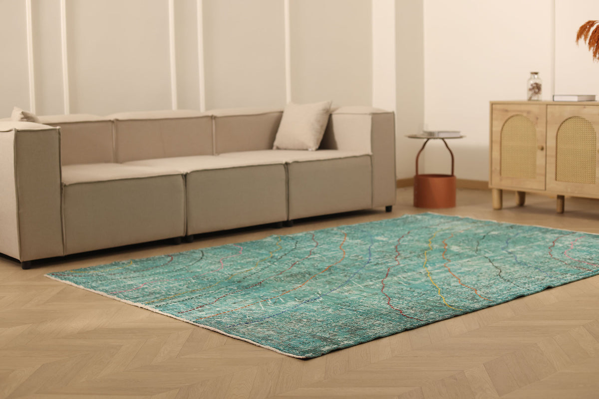 Vintage Isparta Turkish Area Rug 6x9 ft — Green Overdyed