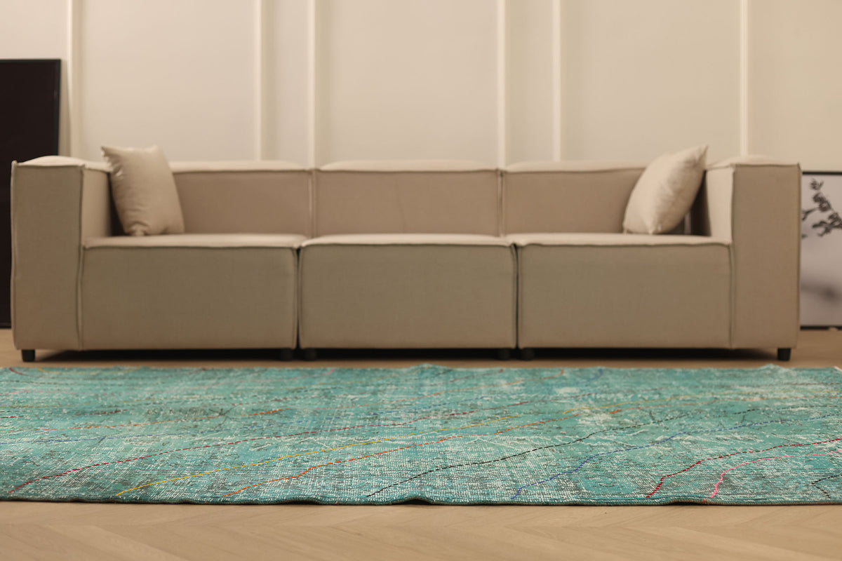Vintage Isparta Turkish Area Rug 6x9 ft — Green Overdyed