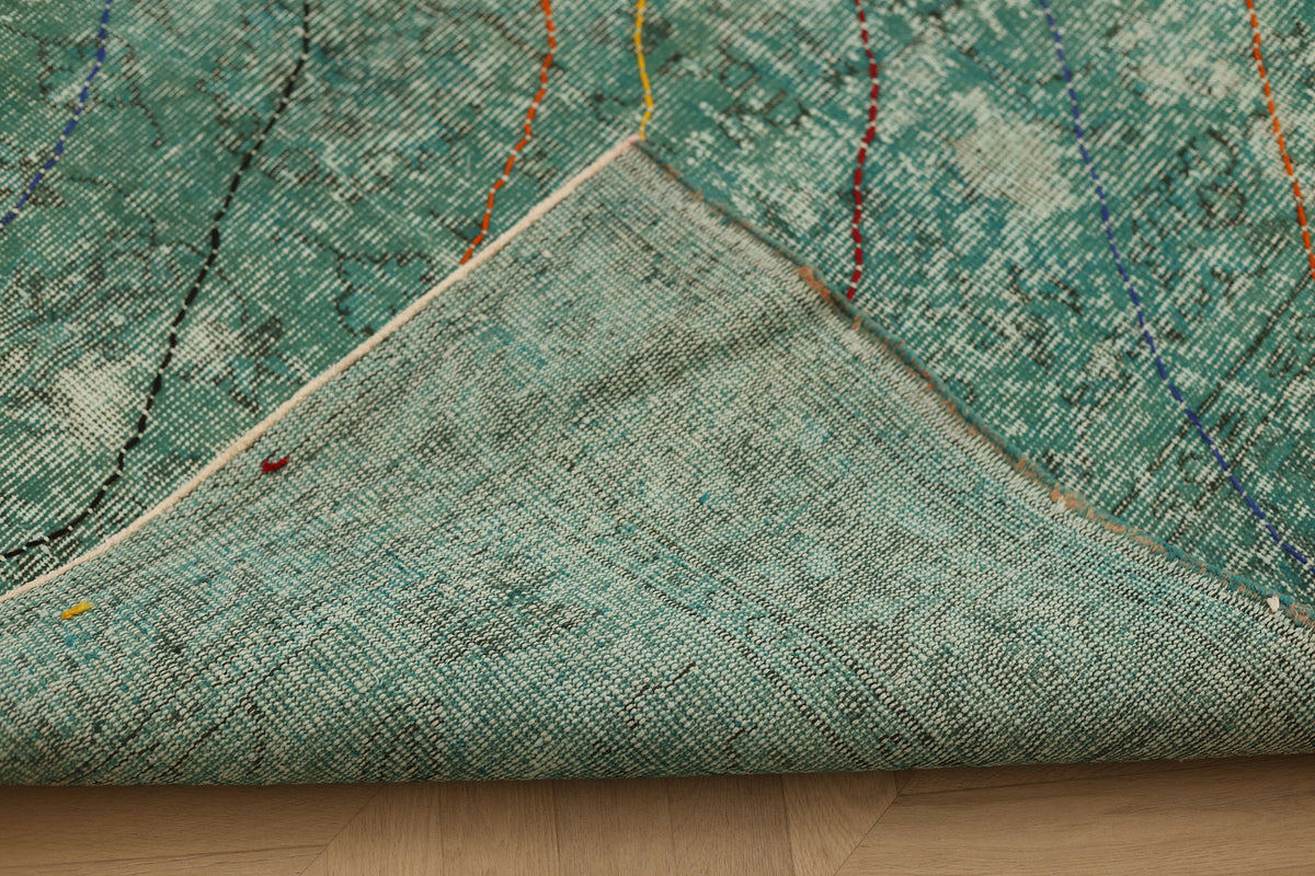 Vintage Isparta Turkish Area Rug 6x9 ft — Green Overdyed