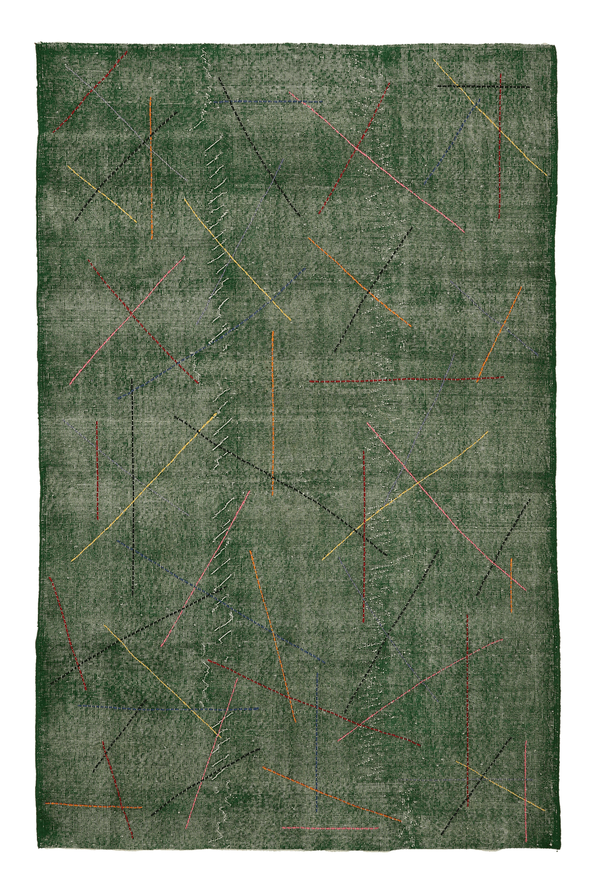 Vintage Isparta Turkish Area Rug 5x8 ft — Green Geometric