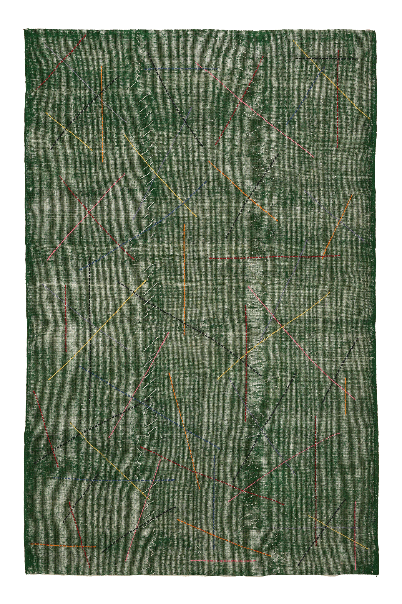 Vintage Isparta Turkish Area Rug 5x8 ft — Green Geometric