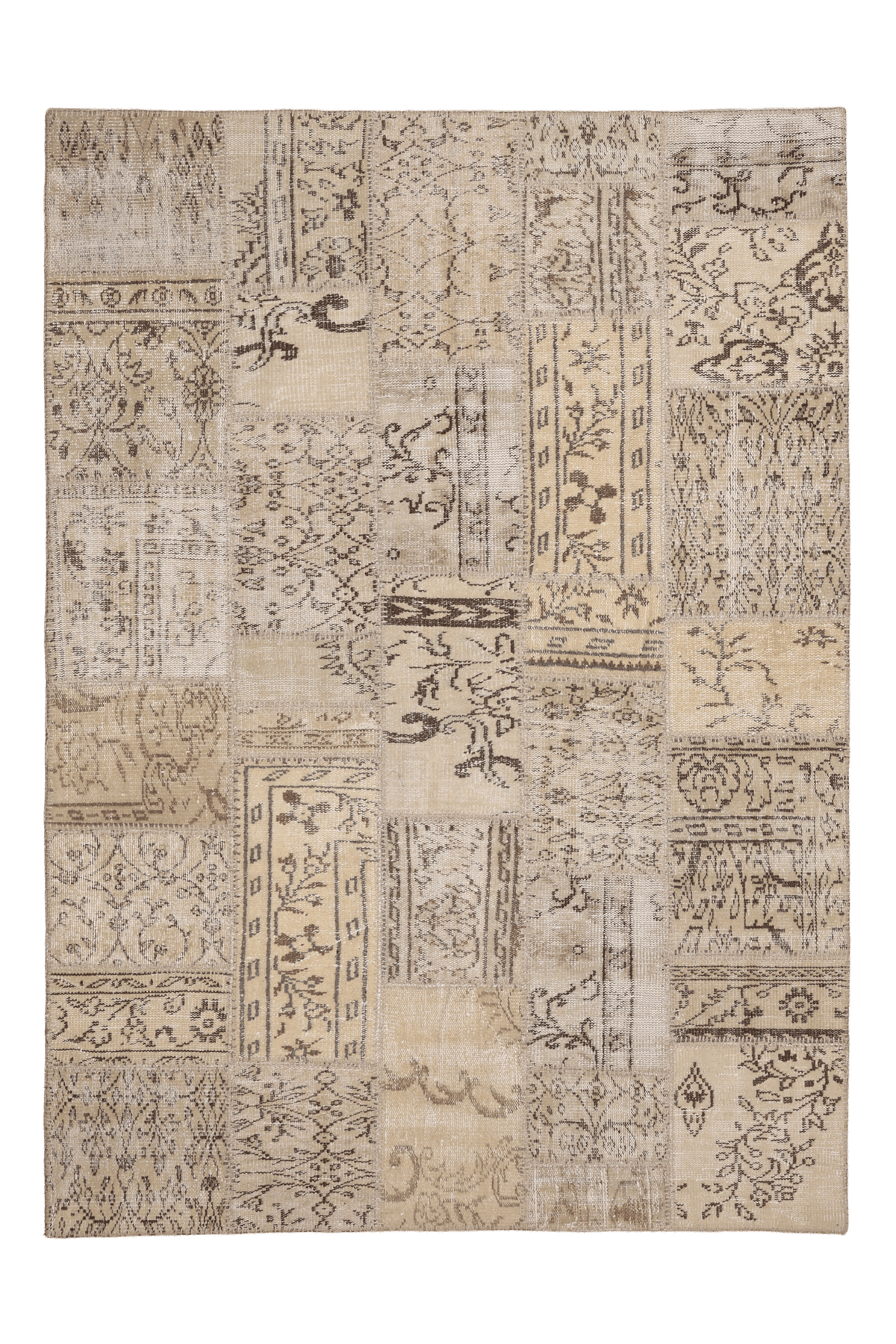 Vintage Turkish Area Rug 5x7 ft — Beige & Gray Patchwork