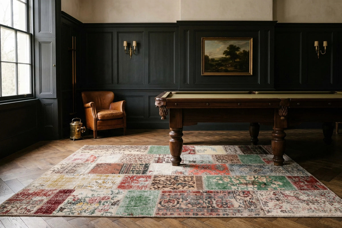 Patchwork Area Rug in a styled room