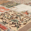 Handmade 5x7 ft vintage Turkish patchwork rug featuring vibrant floral patterns in wool and cotton with a bohemian aesthetic.