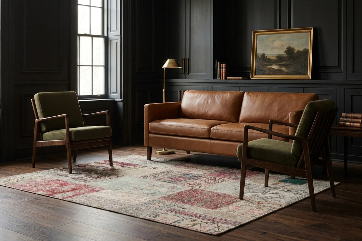 Patchwork Area Rug in a styled room