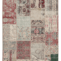 Handmade 5x7 ft patchwork Turkish area rug featuring vintage floral patterns in a mix of wool and cotton.