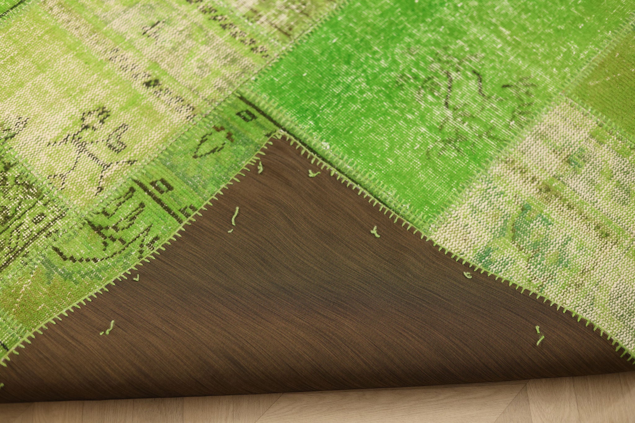 Vintage Turkish Area Rug 5x7 ft — Green Patchwork