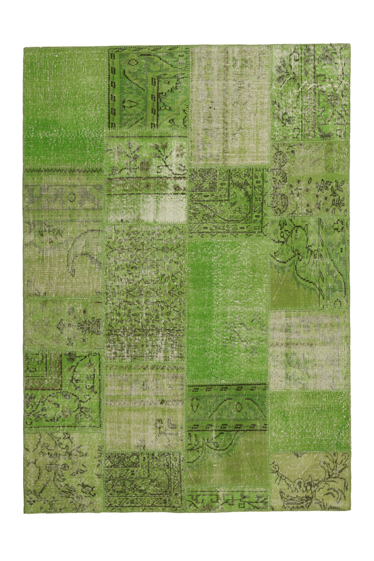 Vintage Turkish Area Rug 5x7 ft — Green Patchwork