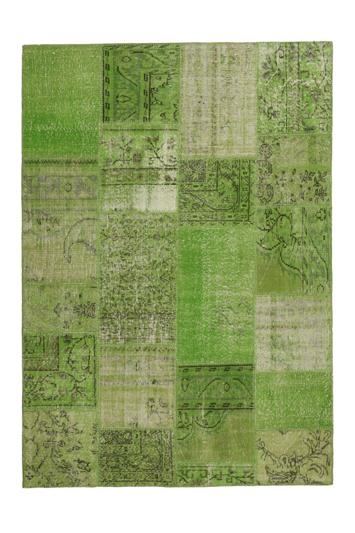 Vintage Turkish Area Rug 5x7 ft — Green Patchwork