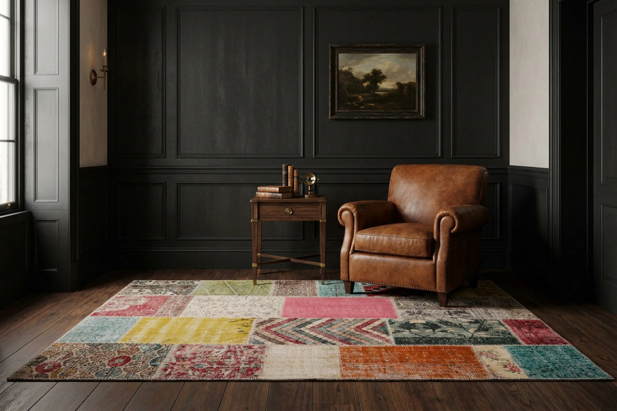 Patchwork Area Rug in a styled room