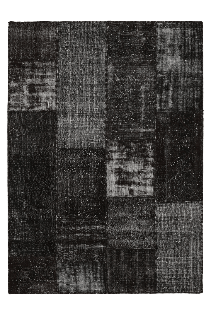 Vintage Turkish Area Rug 5x7 ft — Black Patchwork