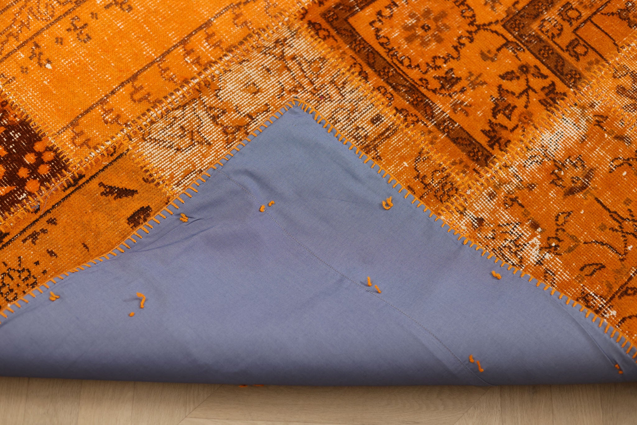 Vintage Turkish Area Rug 5x7 ft — Orange Patchwork