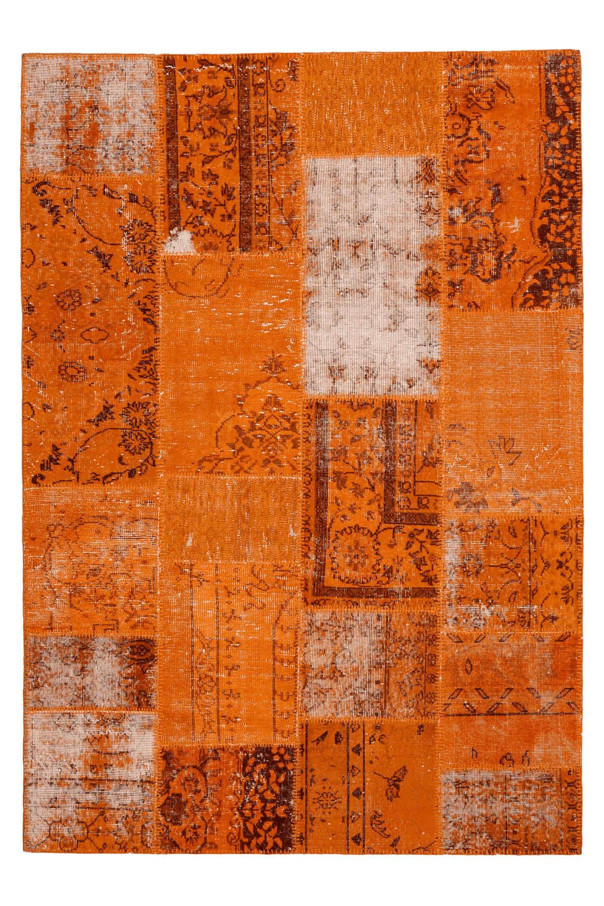Vintage Turkish Area Rug 5x7 ft — Orange Patchwork
