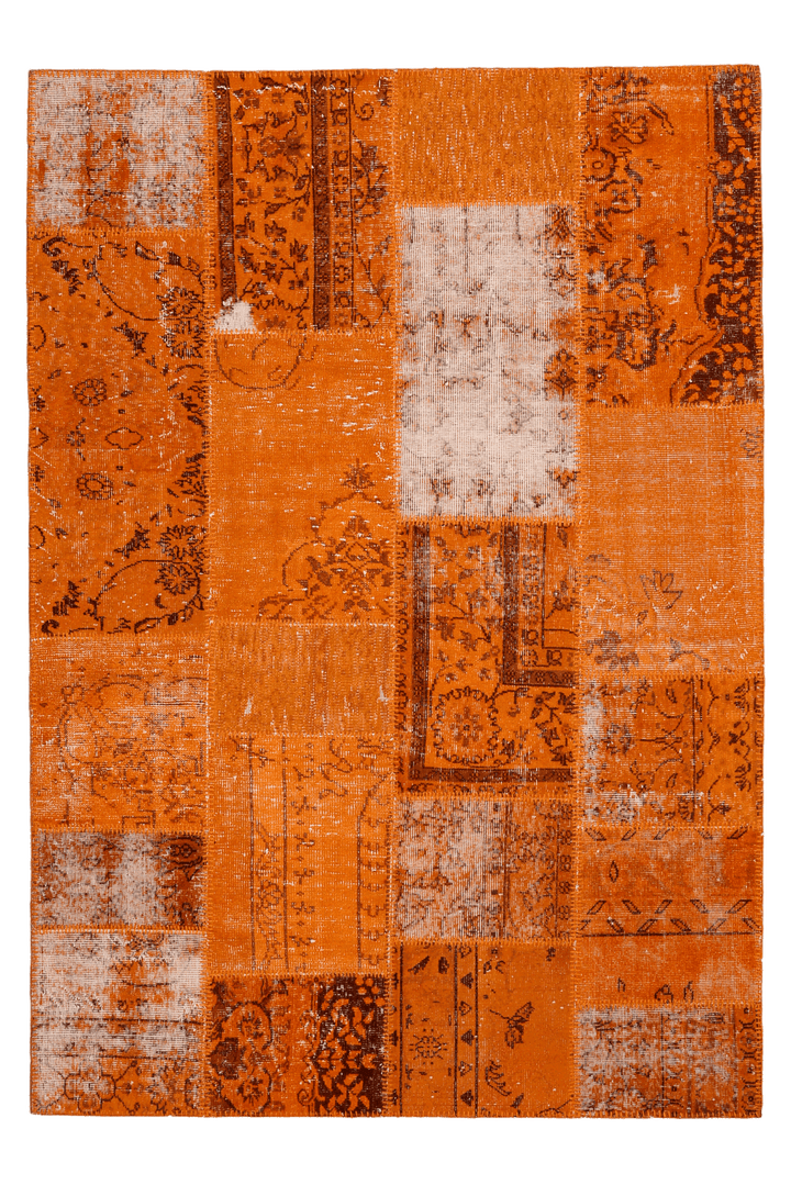 Vintage Turkish Area Rug 5x7 ft — Orange Patchwork
