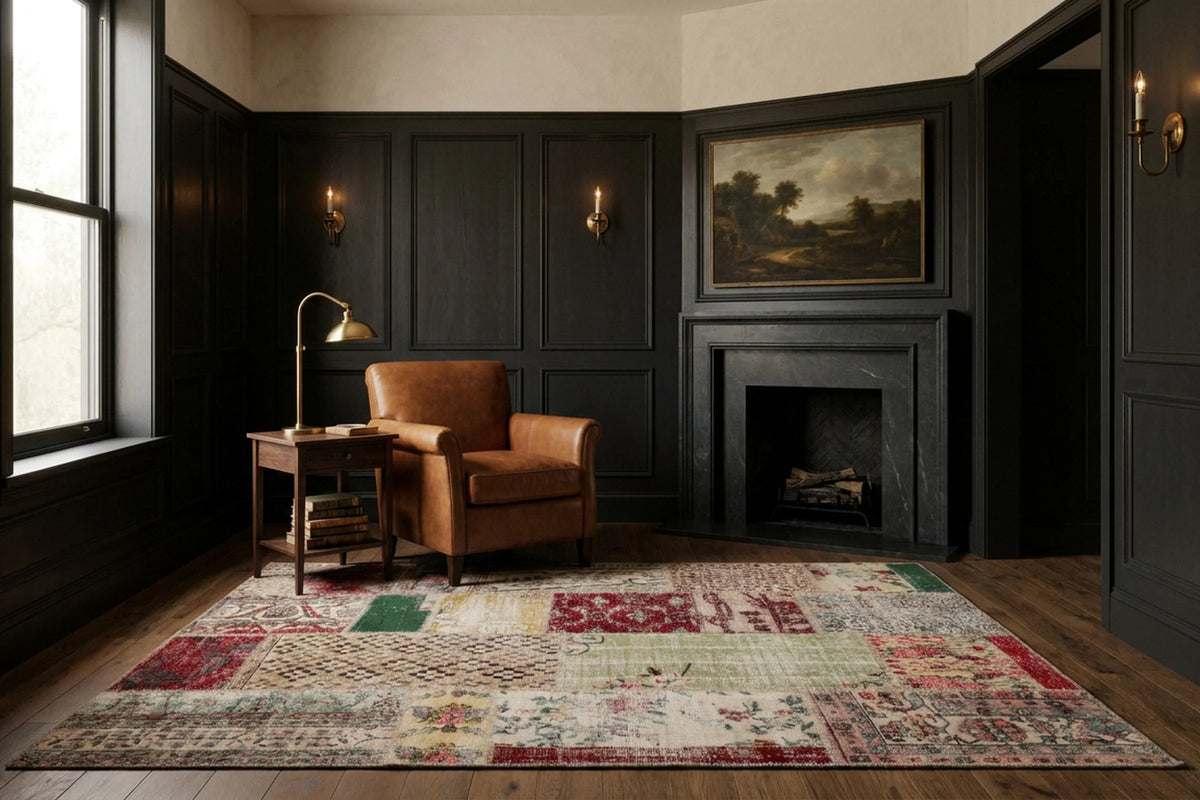 Patchwork Area Rug in a styled room