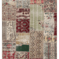 5x7 ft vintage Turkish patchwork rug in wool and cotton with vibrant floral patterns and mixed bohemian colors.