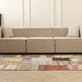 5x7 ft vintage Turkish patchwork area rug with vibrant floral patterns, hand-stitched wool and cotton in a bohemian style.