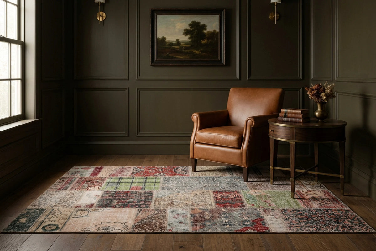 Patchwork Area Rug in a styled room