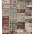 5x7 ft vintage Turkish patchwork rug featuring hand-stitched wool and cotton pieces with vibrant, eclectic floral patterns.