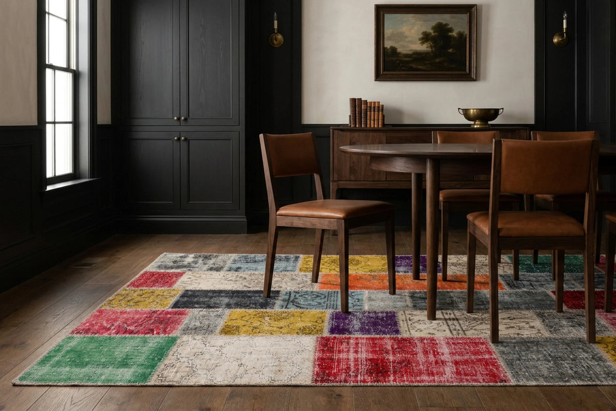 Patchwork Area Rug in a styled room