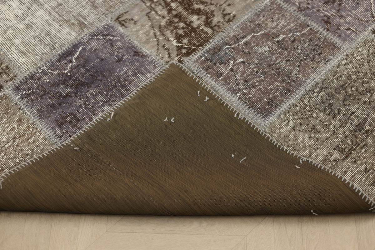 Vintage Turkish Area Rug 5x7 ft — Gray & Brown Patchwork