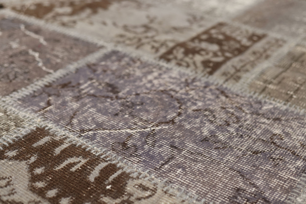 Vintage Turkish Area Rug 5x7 ft — Gray & Brown Patchwork