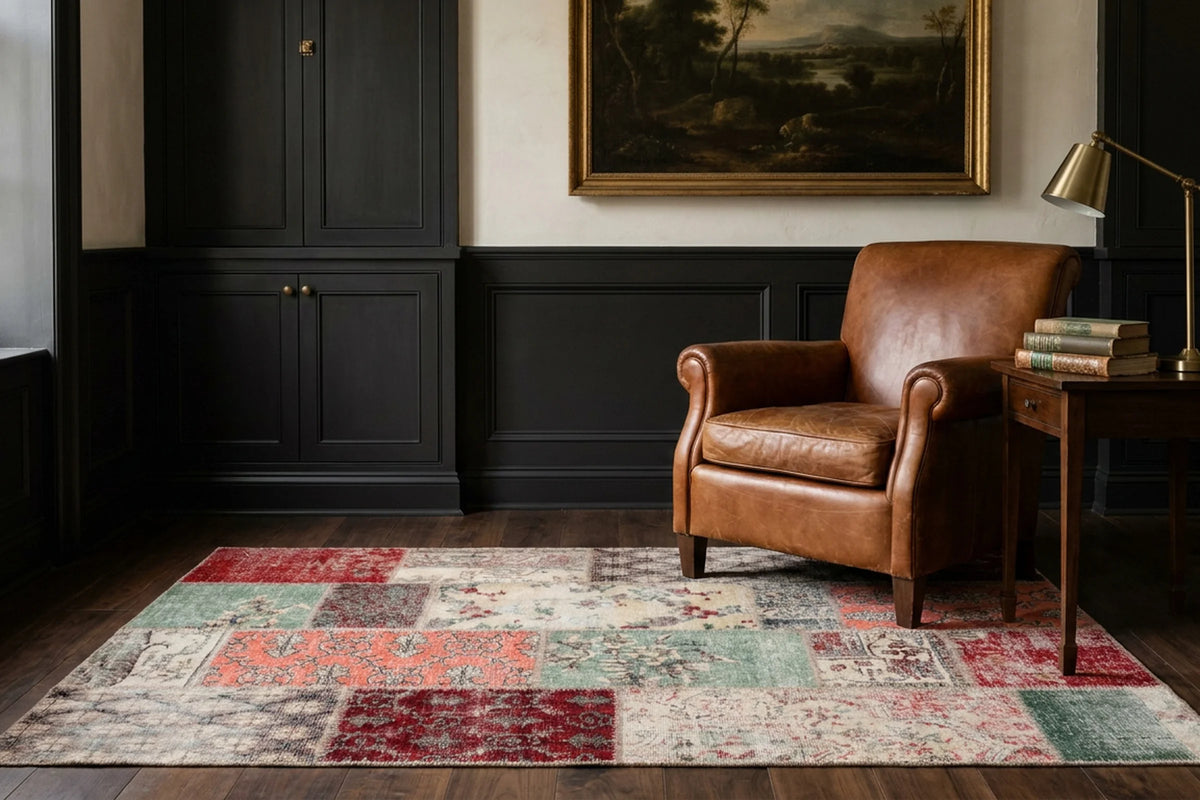 Patchwork Area Rug in a styled room