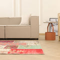5x7 ft vintage Turkish patchwork area rug with vibrant floral patterns, handmade from wool and cotton in a bohemian style.