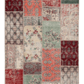 5x7 ft vintage Turkish patchwork area rug in wool and cotton with vibrant floral patterns and mixed bohemian colors.