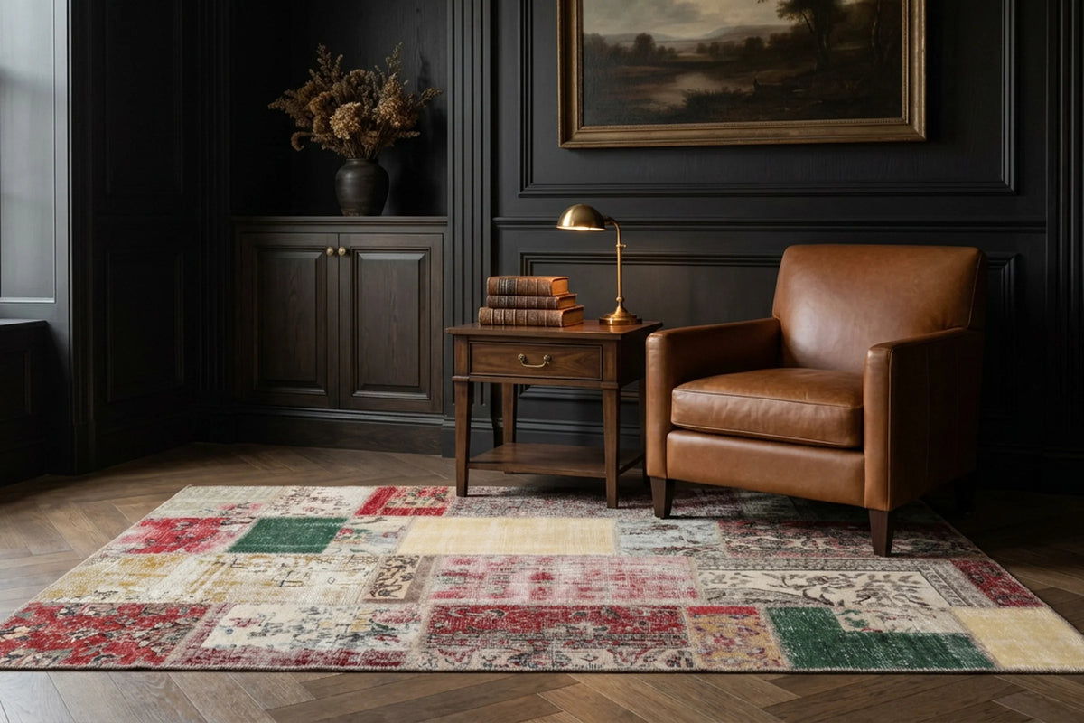 Patchwork Area Rug in a styled room