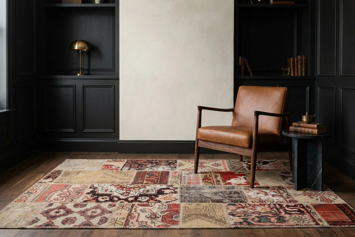 Patchwork Area Rug in a styled room