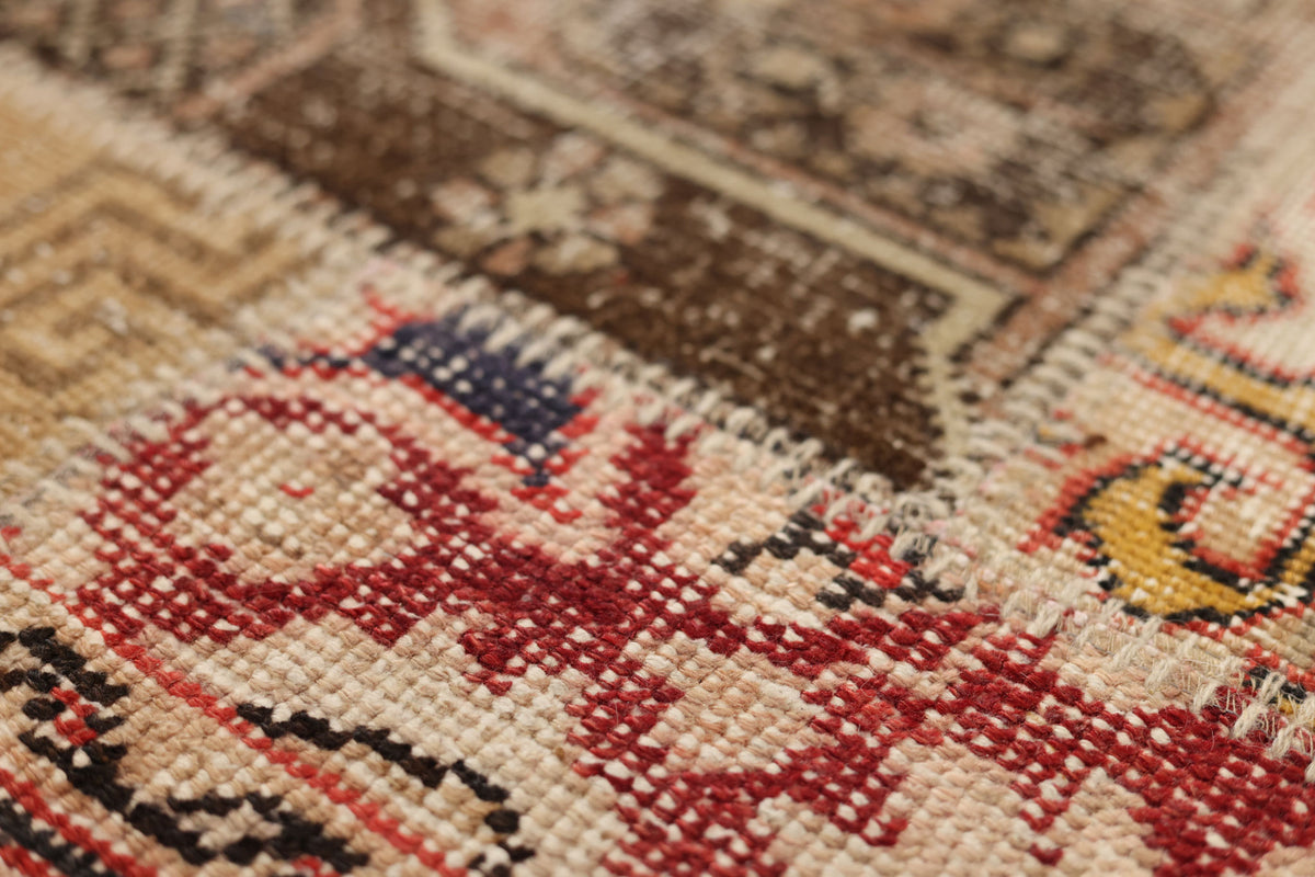 Vintage Turkish Area Rug 5x7 ft — Red & Beige Patchwork