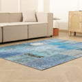 Vintage Turkish Area Rug 5x7 ft — Blue Patchwork (No. 38736)