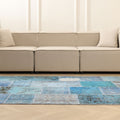 Vintage Turkish Area Rug 5x7 ft — Blue Patchwork (No. 38736)