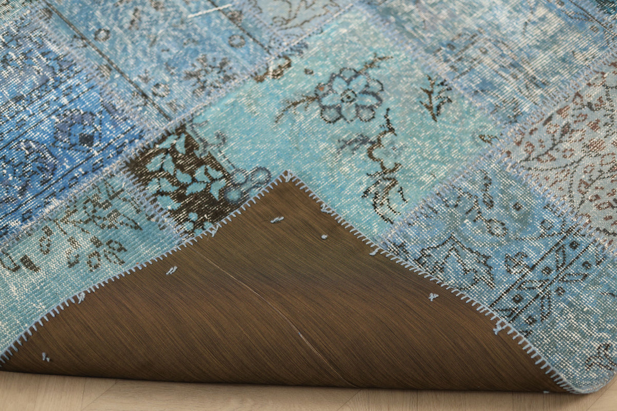 Vintage Turkish Area Rug 5x7 ft — Blue Patchwork (No. 38736)