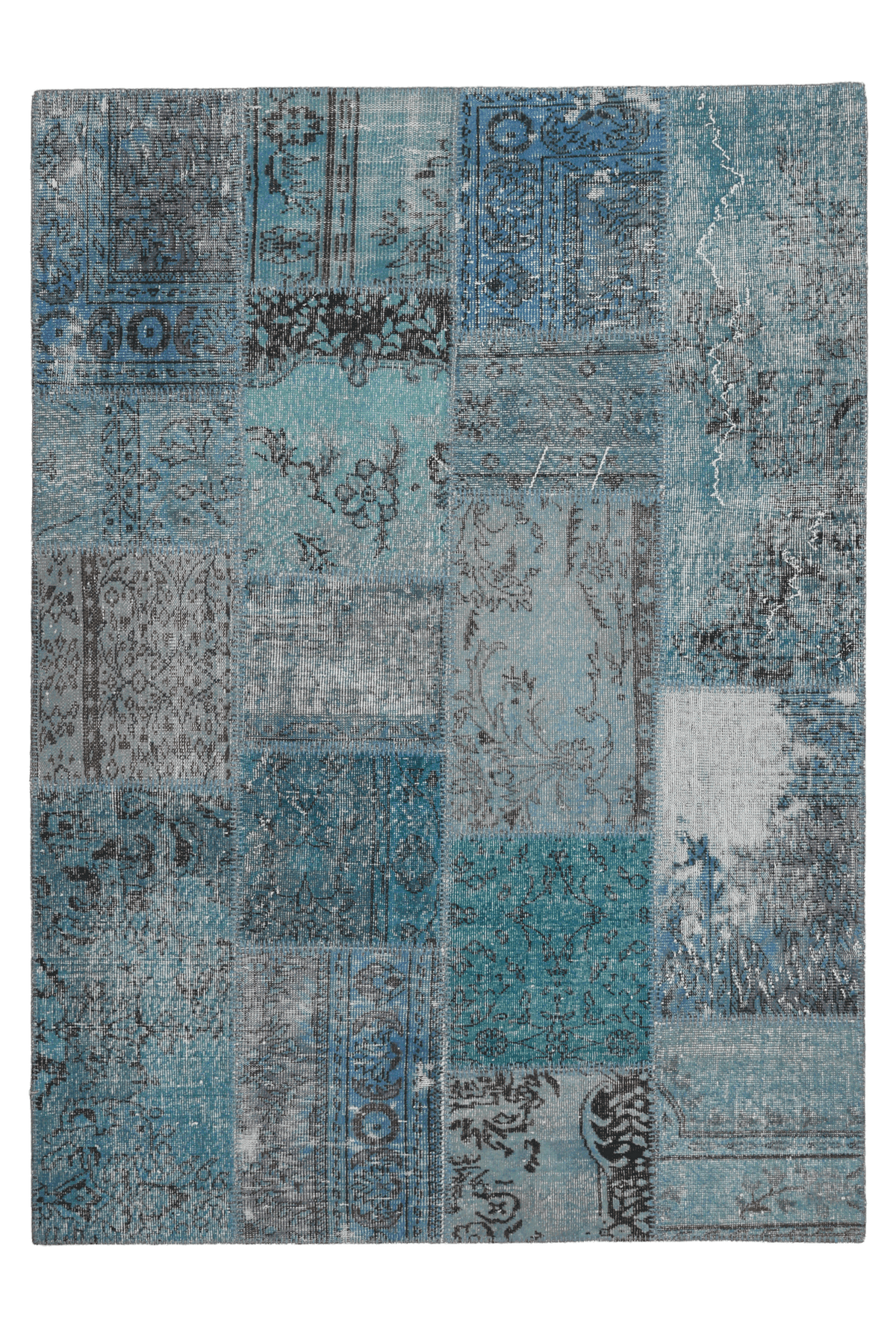 Vintage Turkish Area Rug 5x7 ft — Blue Patchwork (No. 38736)